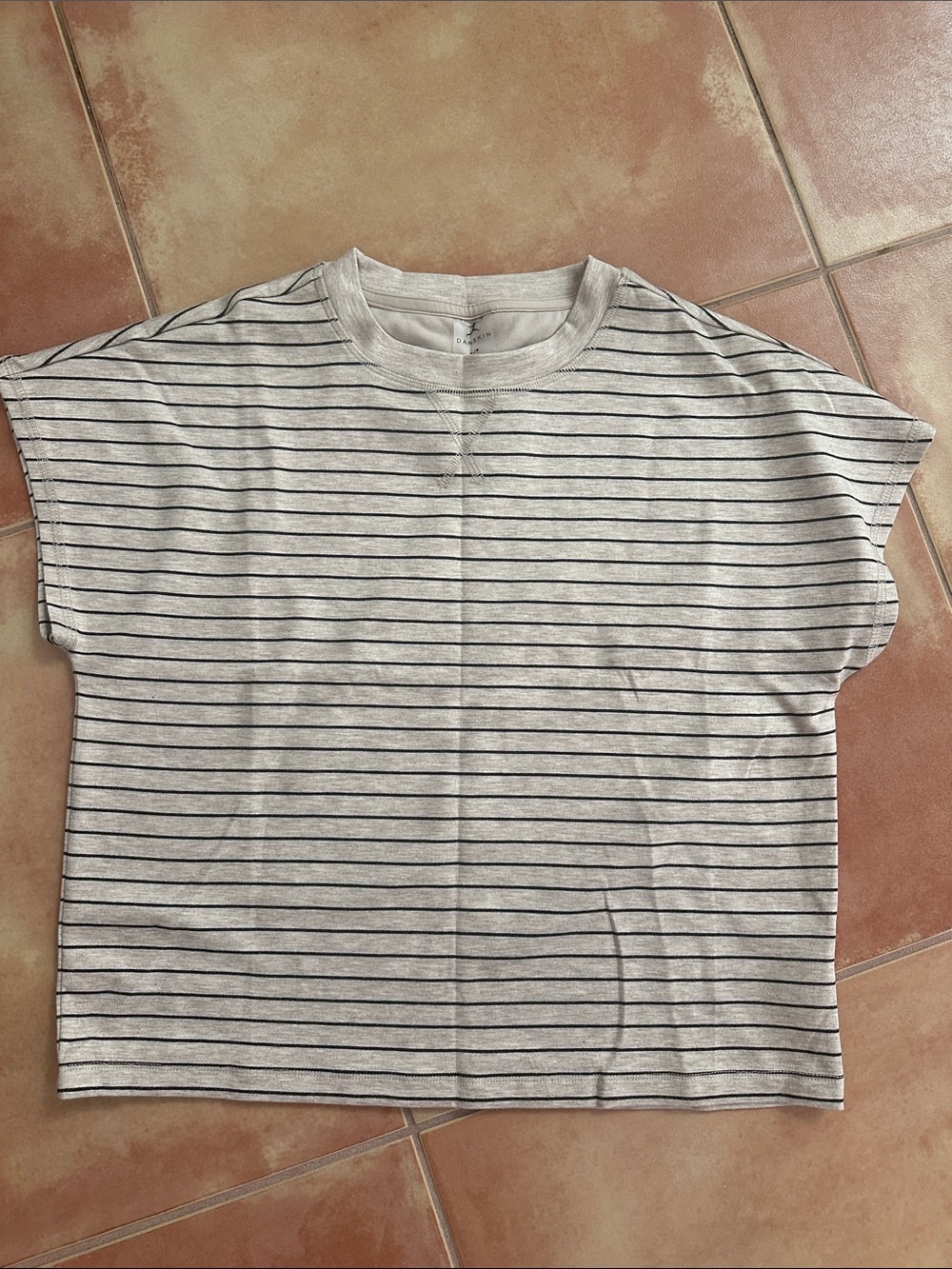 Danskin White Short-Sleeve Tee with Thin Black Stripes